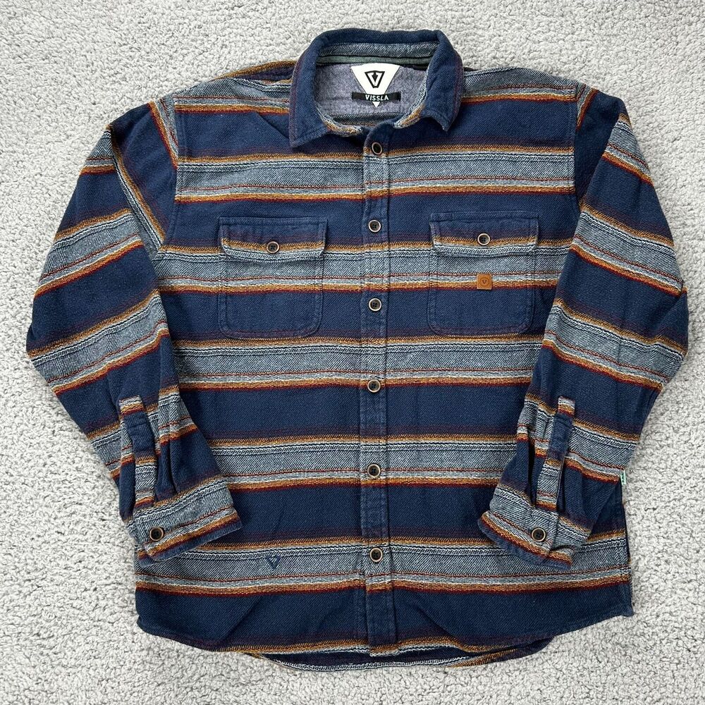 Vissla Shirt Womens XL Button Up Flannel Fleece Striped Pockets Outdoors
